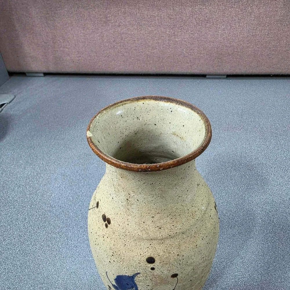 Ken Edwards Pottery Vase Tan Good Bird Floral Tonala Mexico